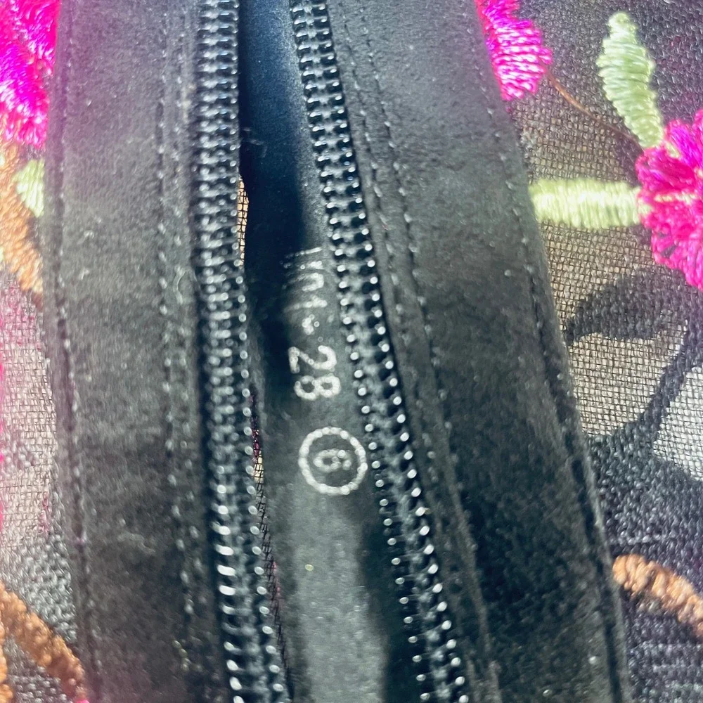 Women's Embroidered Over The Knee Boots Black Pink Floral Stiletto‎ Heel Size 6